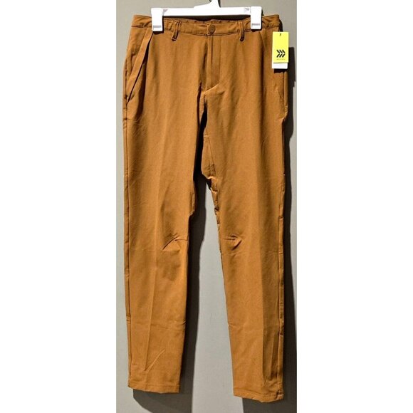 All In Motion Men's 32 x 32 Brown Tech Travel Chino Pants Trousers w Zip Pockets - Picture 1 of 6